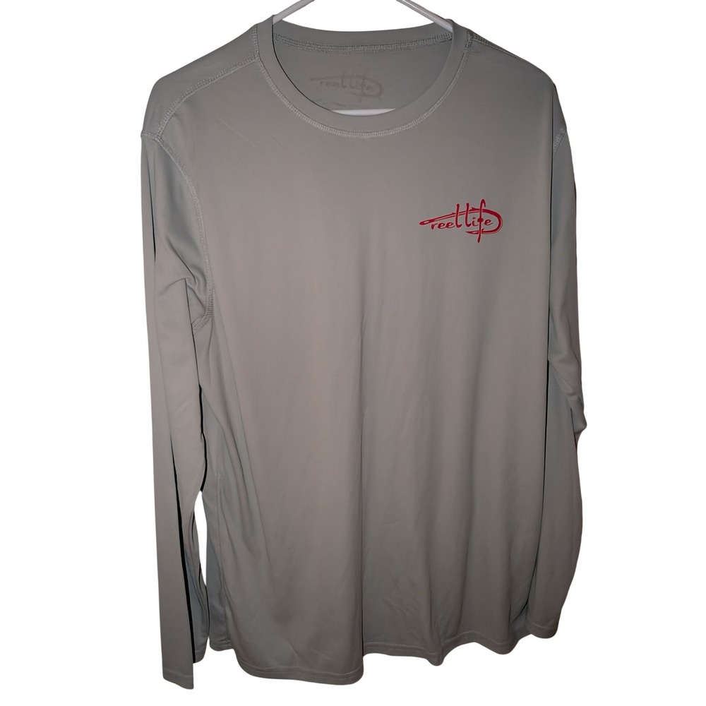 Reel Life Mens Gray Long Sleeve Fishing Performance Shirt Chocolate Lab